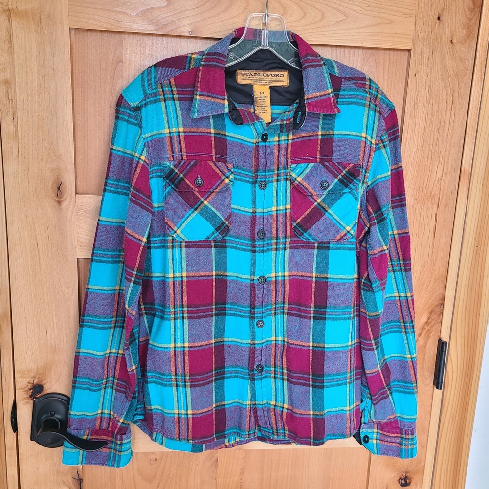 Stapleford 100% Cotton SMALL Blue Red Cotton Plaid‎ Western Cowgirl Button Shirt